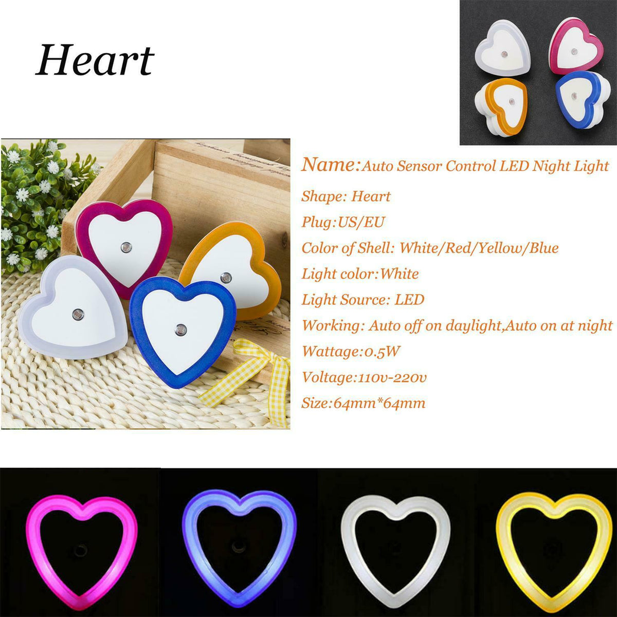 LED Night Light Mini Cute Wall Plug-in Auto Sensor Bedside Lamp For Bedroom Kid&amp;#39;s Room Hallway Corridor Stairs EU/US 110V 220V