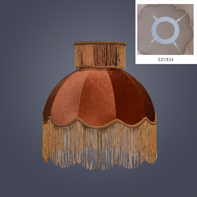 Velvet Lampshade With Tassels Handmade Luxury Retro Caramel Color Italy Style Lamp Shade For Table Lamp Floor Light