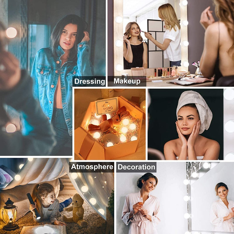 Hollywood Style LED Vanity Mirror Lights Kits 3 Color 10 Dimmable Bulbs Lighting Fixture Strip For Makeup Dressing Vanity Light