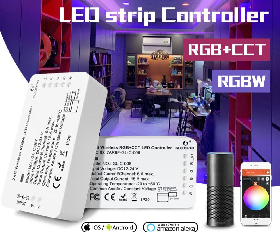  DC12-24V RGB+CCT RGBW WWCW ZigBee Smart LED Strip Controller Voice Control Work with Echo Plus SmartThings