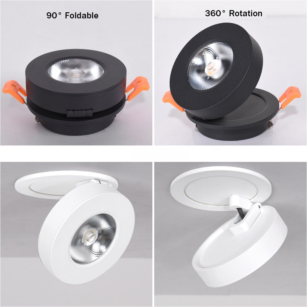 Slim Ceiling lamp Dimmable LED Downlight 5W 7W 10W 12W Round Recessed Lamp Foldable and 360 degree rotatable LED Spot Lighting