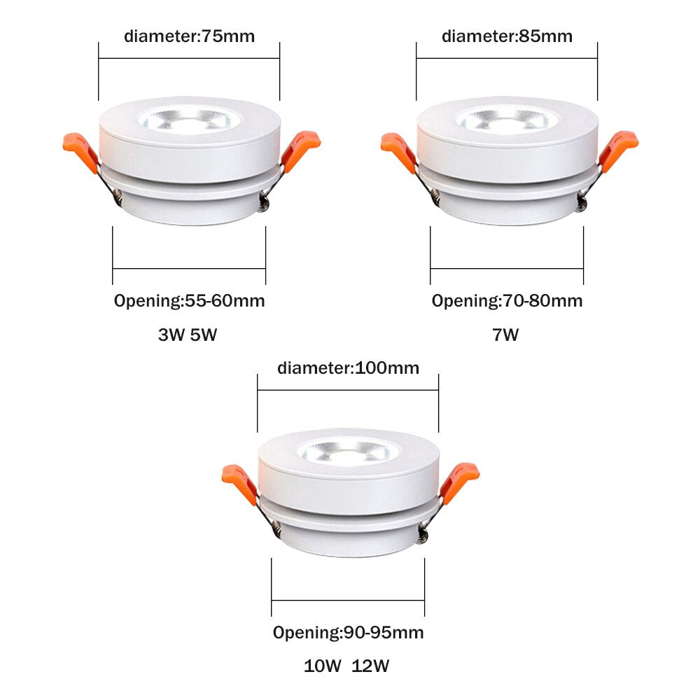 Slim Ceiling lamp Dimmable LED Downlight 5W 7W 10W 12W Round Recessed Lamp Foldable and 360 degree rotatable LED Spot Lighting
