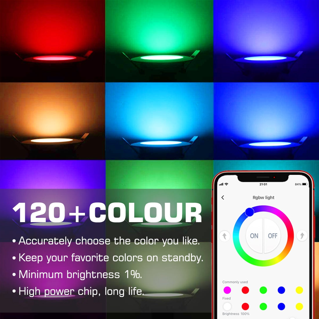 Led 0157 Bluetooth-Compatible Colorful Spot LED Ceiling Lamp Recessed Round Lig ...
