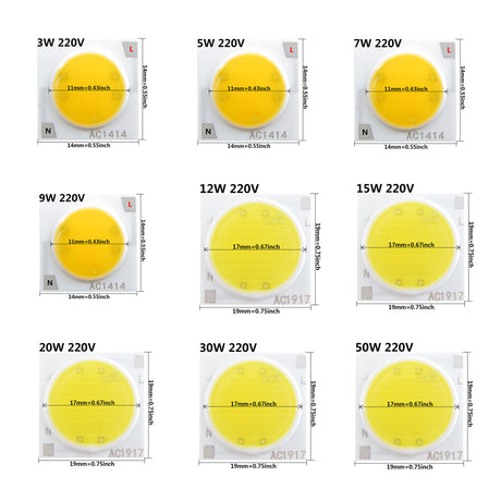 Ceramics Base LED COB Chip Bulb 3W 5W 7W 9W 12W 15W 20W 30W 50W AC220V Smart IC Diode For Flood Light Spotlight Downlight DIY LED