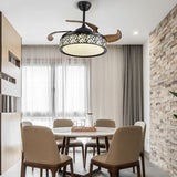 Retractable Fan Chandelier 3 Color Changes 3 Speed Settings Pendant Light with Remote Control