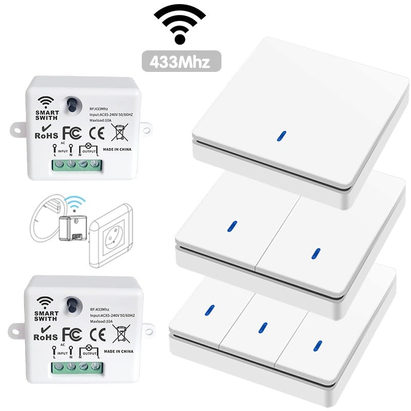 Wireless Smart Switch Light 433Mhz RF 86 Wall Panel Switch with Remote Control Mini Relay Receiver 220V Home Led Light Lamp Fan