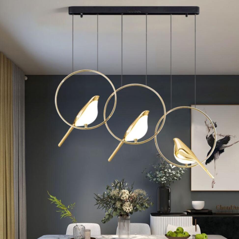 Nordic Golden Bird LED Chandelier Parlor Bar Bedside Hanging Light Fixture Novelty 360 Degree Rotation Replaceable LED Home Deco