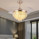 OUKANING 42'' Modern Crystal Dimmable LED Ceiling Light Chandelier Lamp With Fan + Remote for Home Application