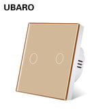 UBARO EU/UK Standard Crystal Tempered Glass Wall Panel Light Touch Switch Led Indicator Sensor Electrical Button 1/2/3Gang 220V