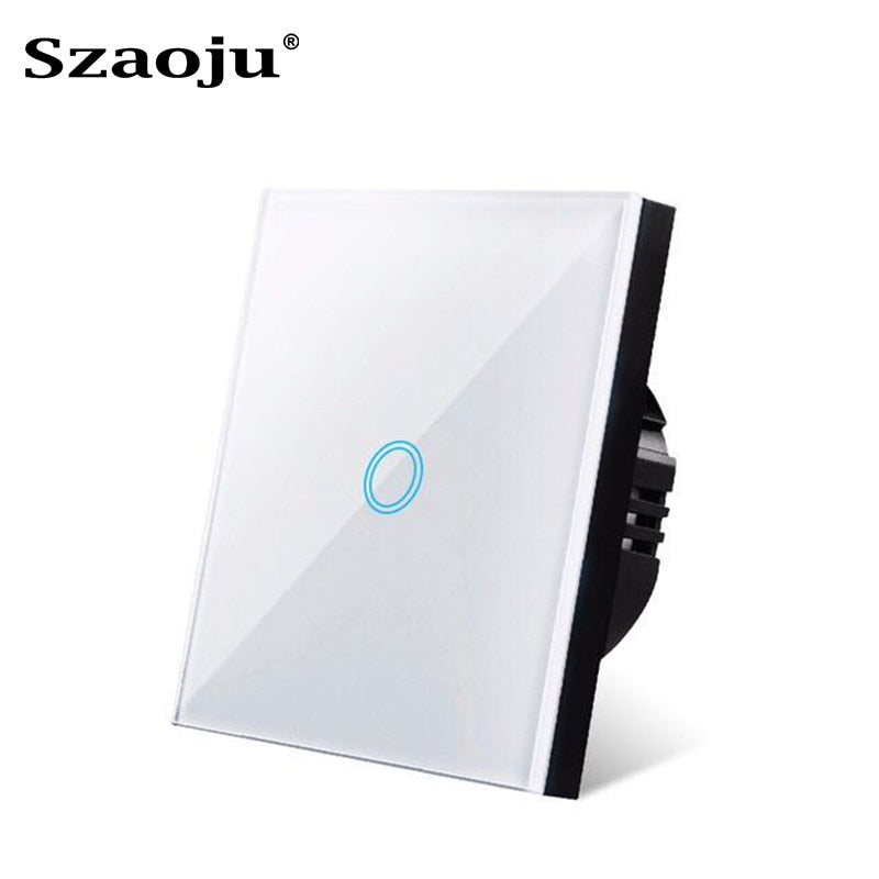 Szaoju Touch Switch EU Standard White Crystal Glass Panel Light Switch AC110-220V Switch 1/2/3 Gang 1 Way Wall Lamp TOUCH SWITCH