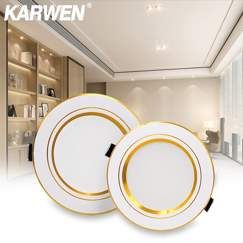 KARWEN LED Downlight AC 220V 230V 240V Ceiling light 5W 9W 12W 15W 18W Gold Body Led spotlight for living room