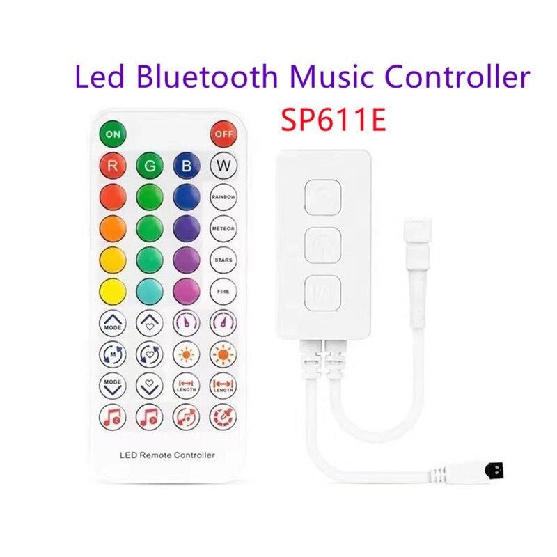 Smart RGB Controller Bluetooth music App IR38 Key Remote control For SP611E WS2811/2812B Addressable Led RGB Tape Strip DC5V-24V