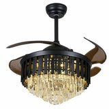 LED Crystal Chandelier Retractable Ceiling Fan Light with Remote Control