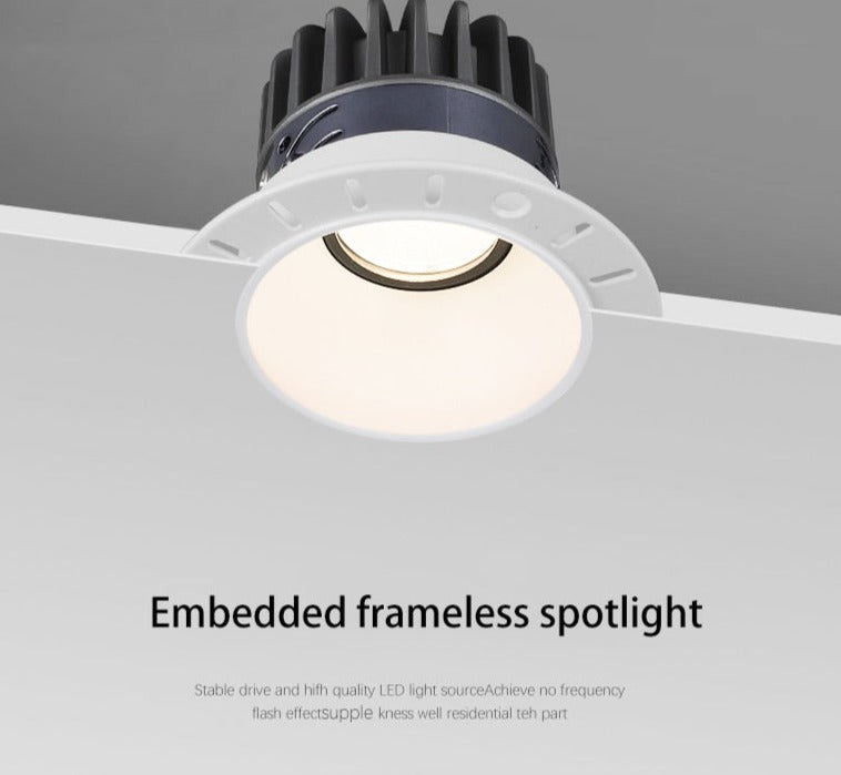 BRGT LED Spot Light Frameless Embedded Lights 7W COB Ceiling Lamp 85-265V Trim less Aluminum Recessed Downlight Indoor Lighting