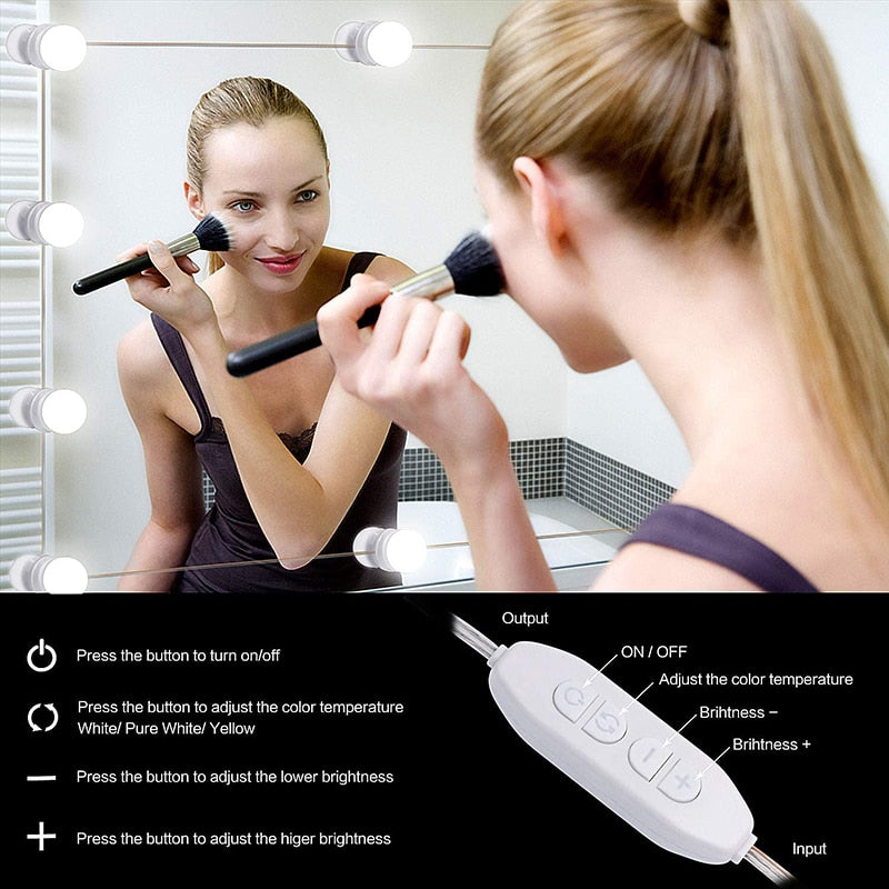 Hollywood Style LED Vanity Mirror Lights Kits 3 Color 10 Dimmable Bulbs Lighting Fixture Strip For Makeup Dressing Vanity Light