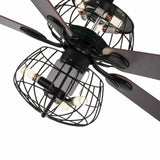 LED Ceiling Fan Light 3 Speed Setting 5 Reversible Wood Blades Retro Cage Chandelier with Remote Control