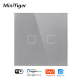 Minitiger 4 Colors Crystal Glass Panel EU/UK Standard 1/2/3 Gang WIFI Touch Switch Tuya app Control Light Wireless Wall Switch