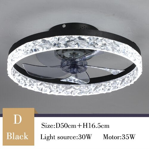 Modern simple ceiling fan transparent crystal decorative LED remote control lighting bedroom fan lamp free delivery