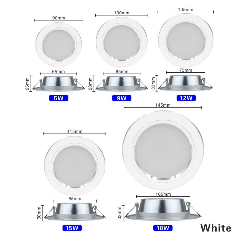 Led Downlight 220v Ceiling Light 6pcs/lot Recessed Down light Round Led Panel Light 5W 9W 12W 15W 18W Spotlight Indoor Lighting