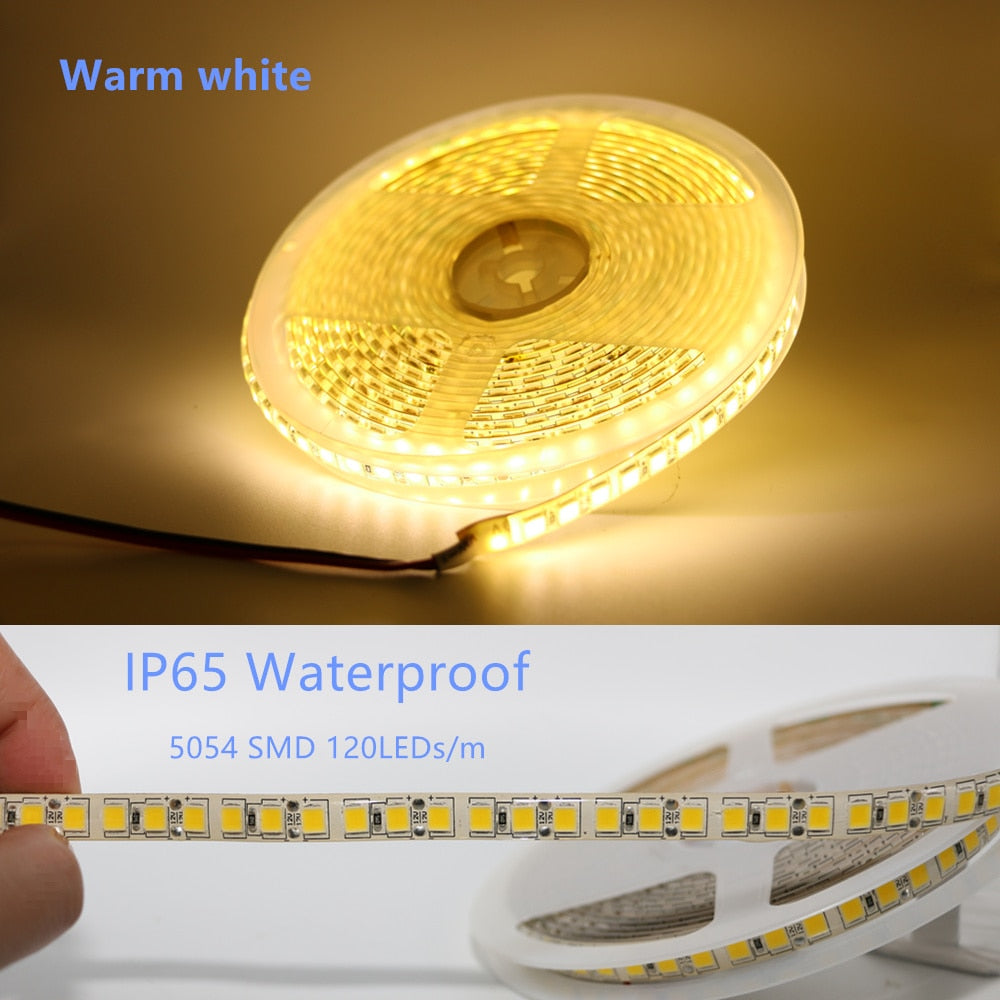Waterproof LED Strip Light 5054 SMD 300/600 Leds Flexible LED Tape DC 12V For Indoor Kitchen Warm White Brighter Than 5630 5050