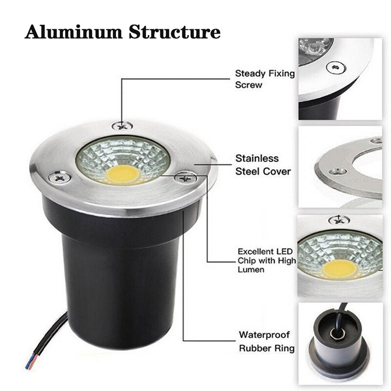 LED Underground Light 3W 5W 10W COB Floor Lamp Outdoor Ground Spot Landscape Garden Square Path Buried Yard 85-265V DC12V IP68