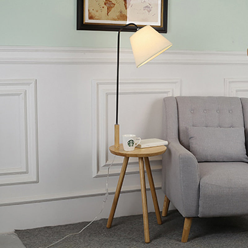 Nordic modern solid wood&amp;cotton fabric lampshade floor lamp E27 220V coffee table floor lamp for living room bedroom hotel room