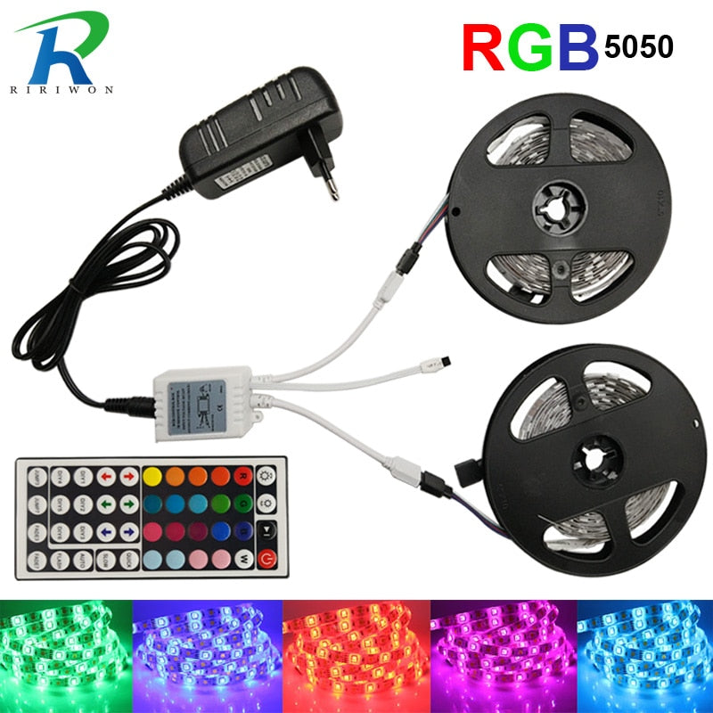 RGB LED Strip Waterproof Ribbon RGB LED Light SMD5050 5M 10M LED Flexible Stripes DC12V,  RGB LED Tape Full Sets LED Kit