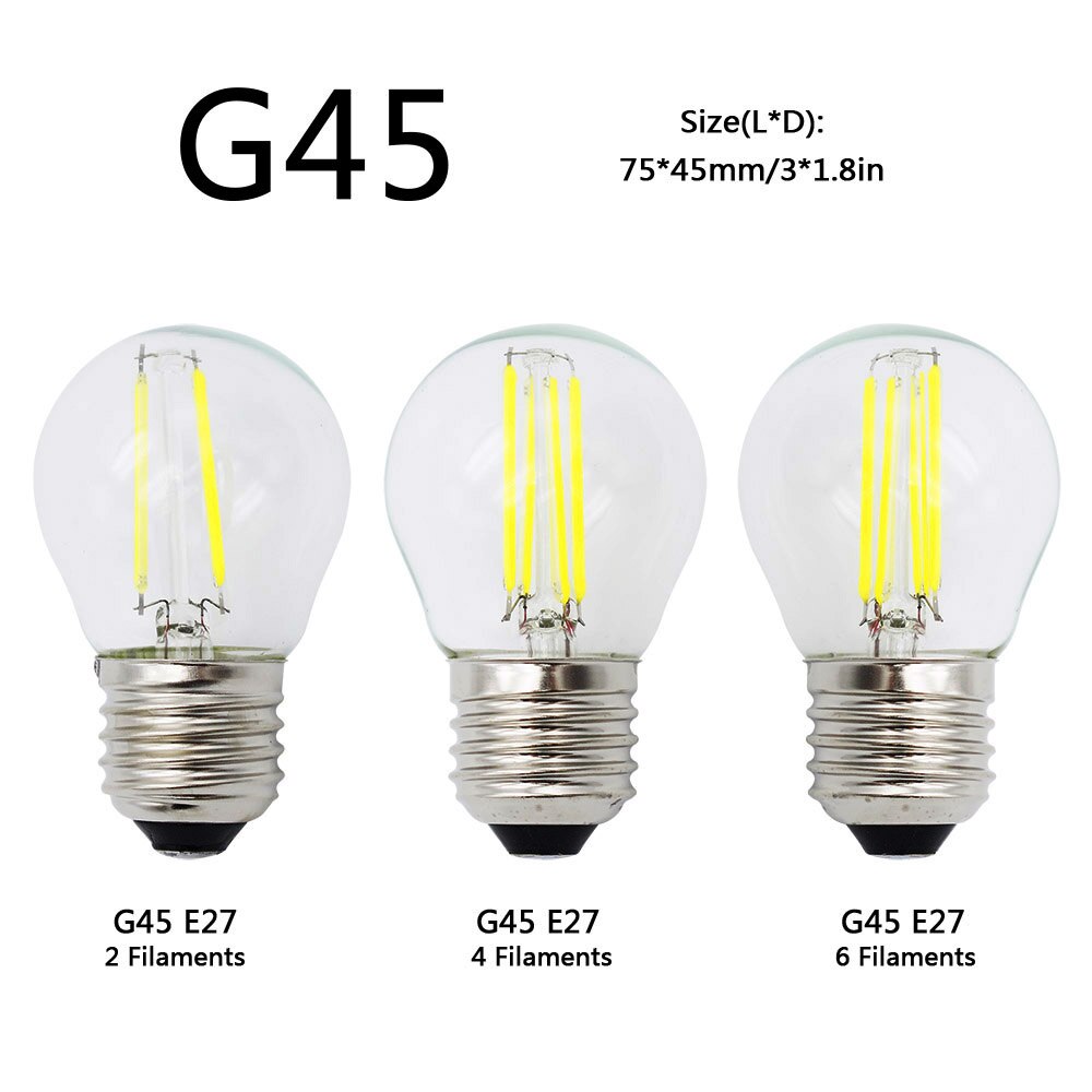 Retro G45 LED 2W 4W 6W Dimmable Filament Light Bulb E27 E14 COB 220V Glass shell Vintage Style Lamp