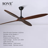 SOVE 60 Inch Wooden Ceiling Fan Dc Remote Control Decorative Wood Ceiling Fans Without Light Fan Lamp 220V Ventilador De Techo