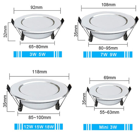 LED Downlight Ceiling 7W 9W 12W 15W 18W 3W 5W Spot Round Recessed Lamp 220V 230V 240V 110V Bulb Bedroom Kitchen Indoor Lighting