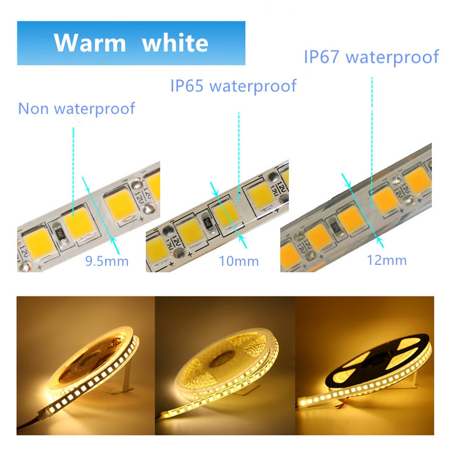 Waterproof LED Strip Light 5054 SMD 300/600 Leds Flexible LED Tape DC 12V For Indoor Kitchen Warm White Brighter Than 5630 5050