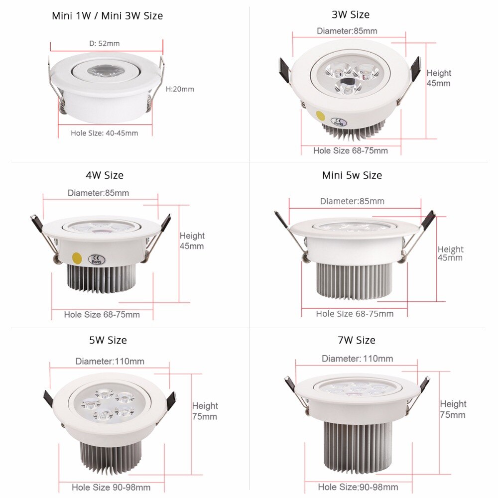 1pcs Spot led 1W 3W 4W 5W 7W Downlight Residential Dimmable Warm Nature Pure White Recessed LED Lamp Light Adjustable AC110V220V