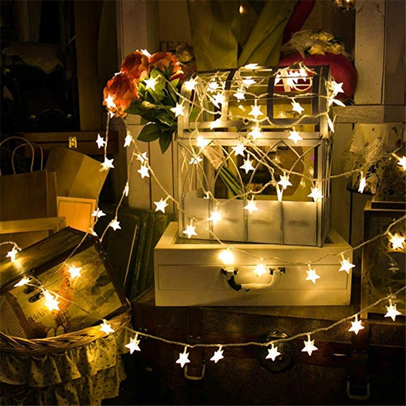 SICCSAEE LED Star Fairy Garland String Lights Novelty New Year Wedding Home Indoor Decoration Wishing Stars Curtain String Light
