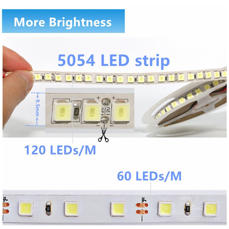 Waterproof LED Strip Light 5054 SMD 300/600 Leds Flexible LED Tape DC 12V For Indoor Kitchen Warm White Brighter Than 5630 5050