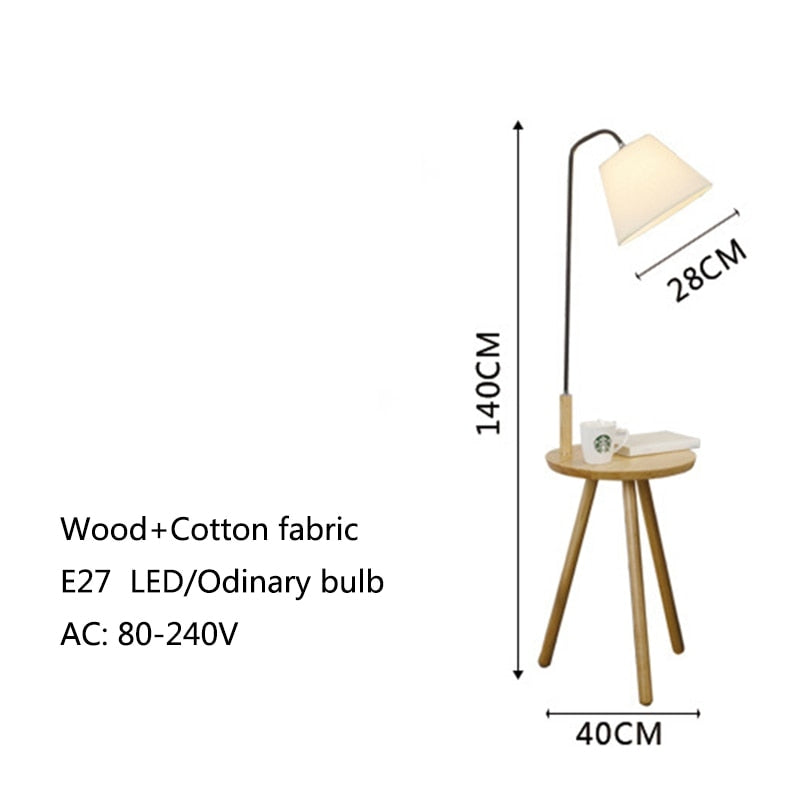 Nordic modern solid wood&amp;cotton fabric lampshade floor lamp E27 220V coffee table floor lamp for living room bedroom hotel room