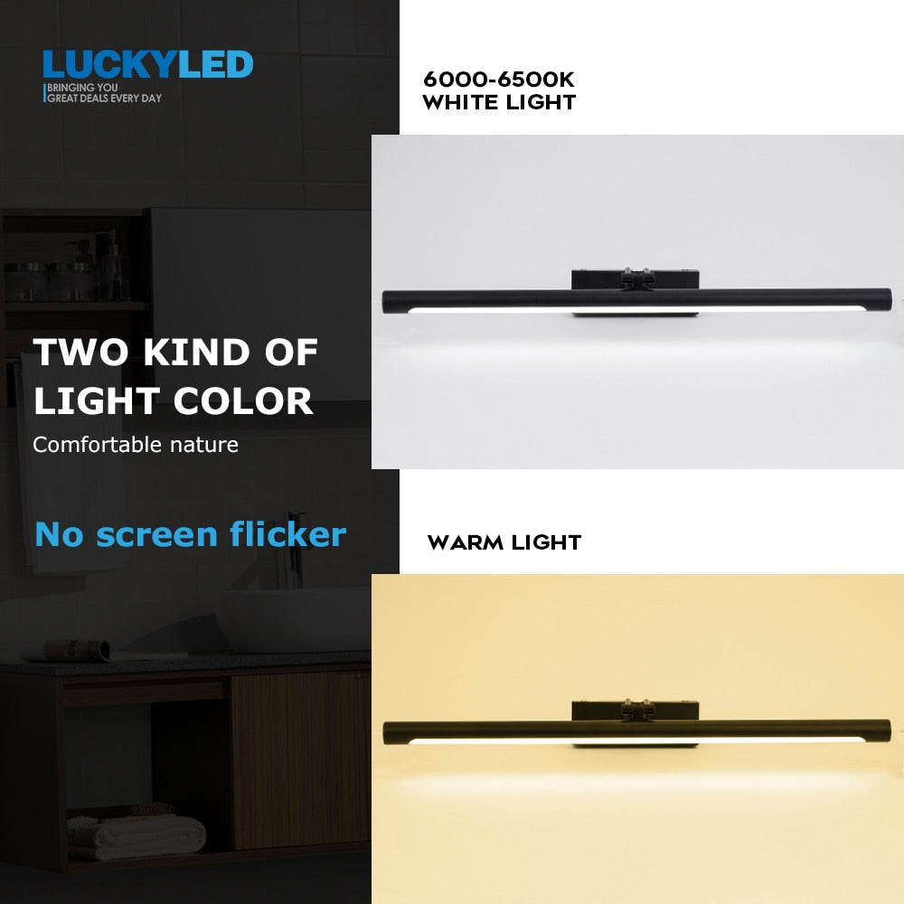 LUCKYLED Modern Led Wall Light 8W 12W 16W 20W AC90-260V Wall Mounted Wall Lamp Bathroom Mirror Light Fixture Sconce Black Silver