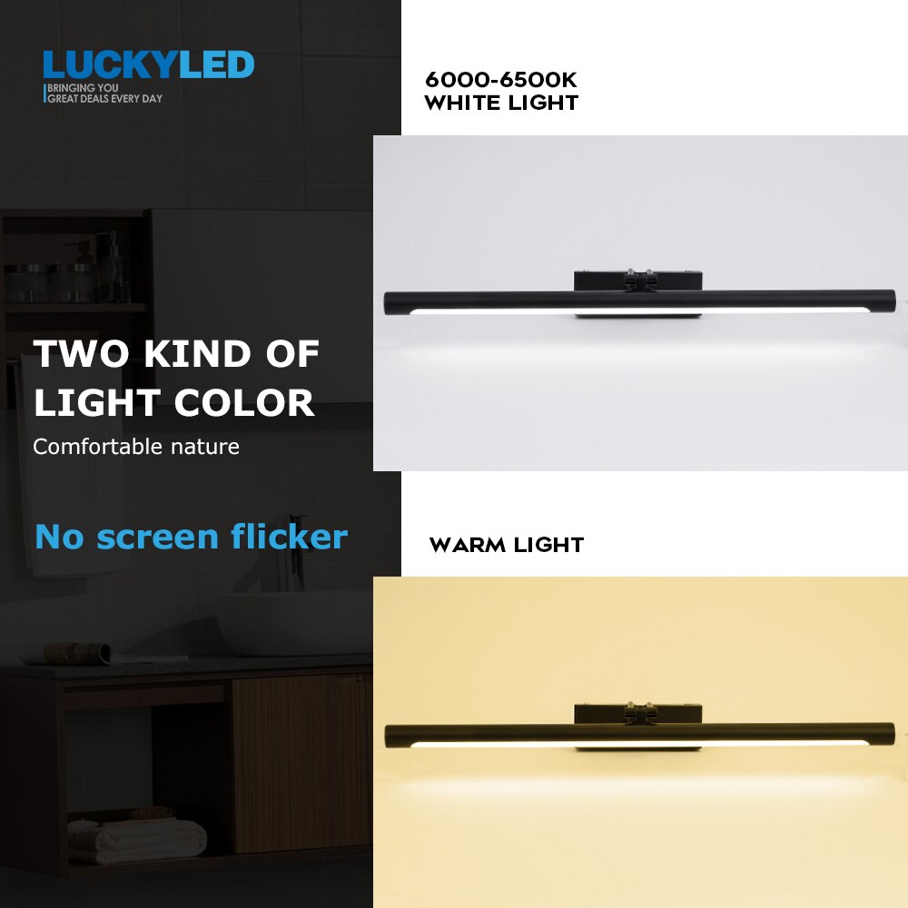 LUCKYLED Modern Led Wall Light 8W 12W 16W 20W AC90-260V Wall Mounted Wall Lamp Bathroom Mirror Light Fixture Sconce Black Silver