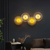 FKL Modern Round Crystal Wall Lamp Glass Combination For Living Room Nordic TV Background LED Lights Bedside Corridor Aisle