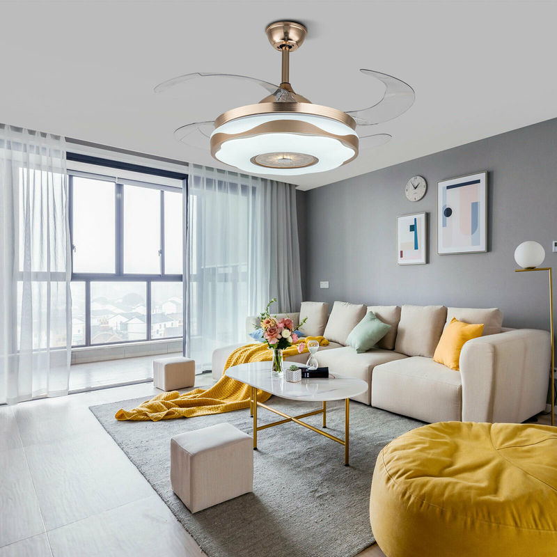 LED Ceiling Fan Light Chandelier 4 Retractable Blade + Remote Control