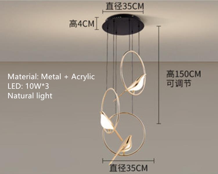 Nordic Golden Bird LED Chandelier Parlor Bar Bedside Hanging Light Fixture Novelty 360 Degree Rotation Replaceable LED Home Deco
