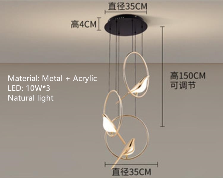 Nordic Golden Bird LED Chandelier Parlor Bar Bedside Hanging Light Fixture Novelty 360 Degree Rotation Replaceable LED Home Deco