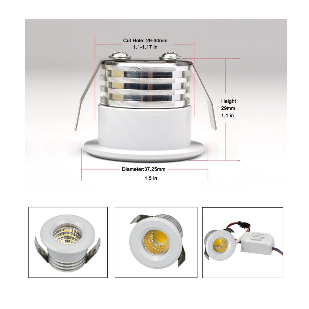 Small Recessed Ceiling LED Spot Light COB 3W 110V 220V Dimmable Driver Included for home showcase cabinet hotel skirting etc.