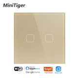Minitiger 4 Colors Crystal Glass Panel EU/UK Standard 1/2/3 Gang WIFI Touch Switch Tuya app Control Light Wireless Wall Switch