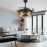 Round LED Ceiling Fan Light Vintage Chandelier Pedant Lamp W/ Remote for Living Dining Room Bedroom