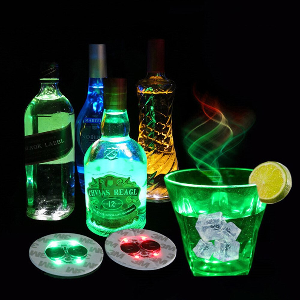 15/10/5/2pcs Bottle Stickers Lights 4leds Battery Powered Glow LED Coasters Super Bright Lamp for Wedding Festival Party Decors