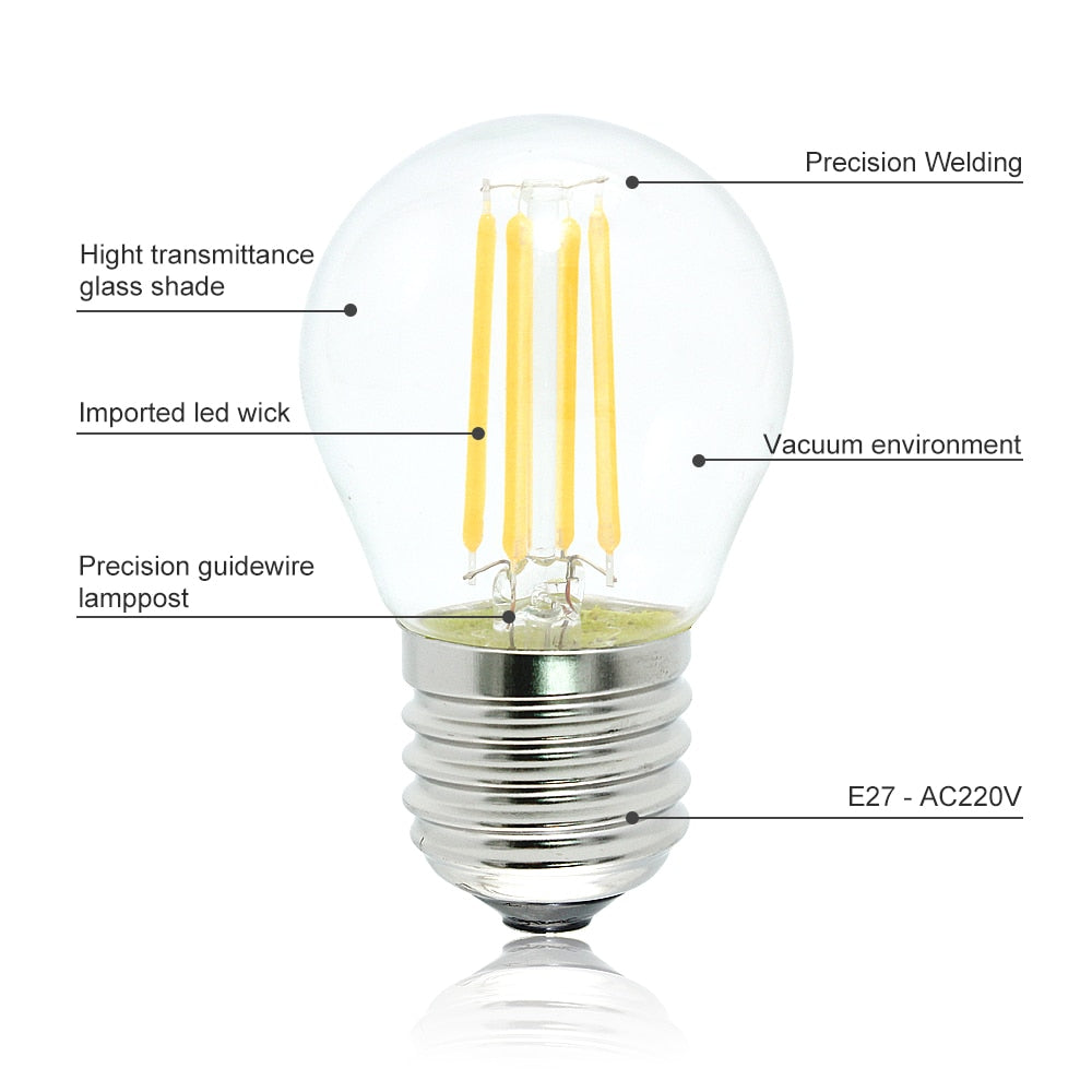 Retro G45 LED 2W 4W 6W Dimmable Filament Light Bulb E27 E14 COB 220V Glass shell Vintage Style Lamp