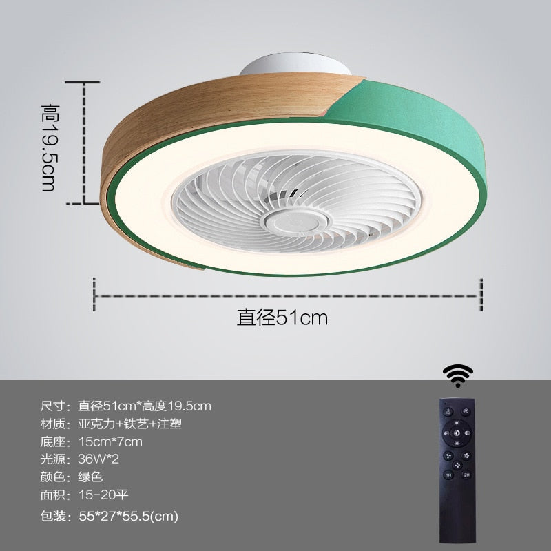Intelligent ceiling fan with light, used for kitchen, dining room and bedroom decoration, 50cm silent invisible fan