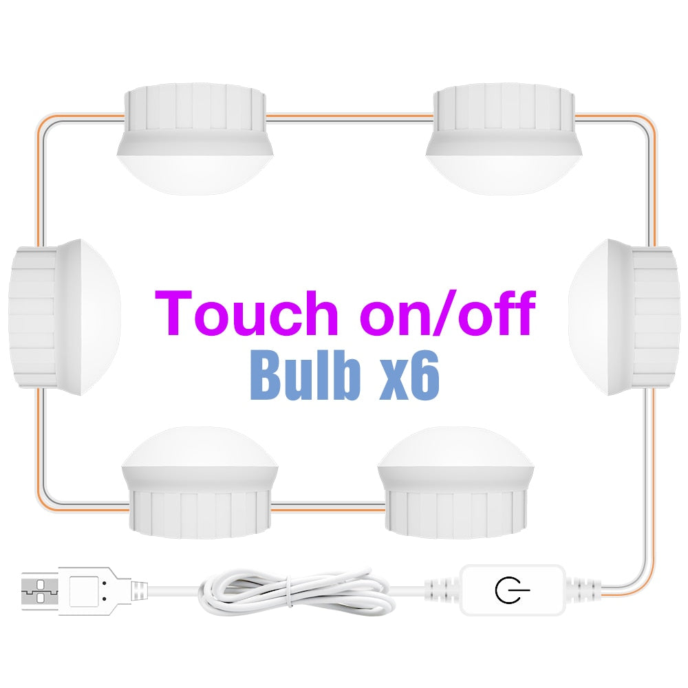 LED Makeup Mirror Light Bulbs USB Hollywood Make up Lamp Vanity Lights Bathroom Dressing Table Lighting Dimmable LED Wall Lamp