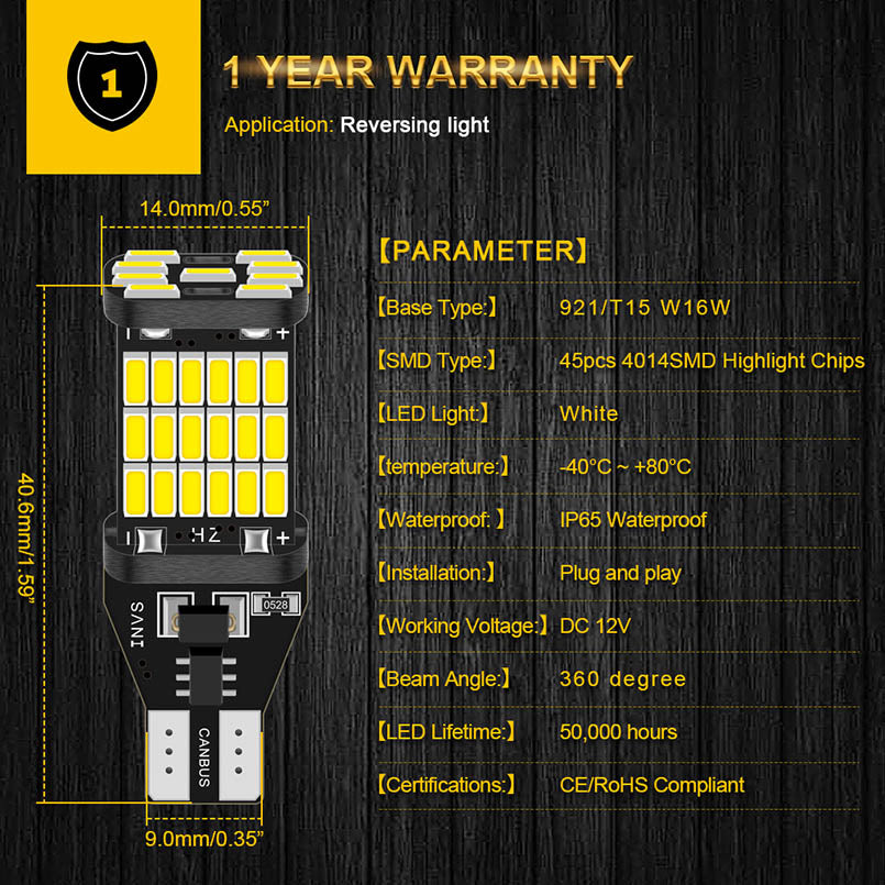 K a t u r 2Pcs 1200Lm T15 W16W LED Canbus Bulbs 920 912 4014SMD White 12V LED Reversing lights for BMW Mercedes Benz W203 W211 W204