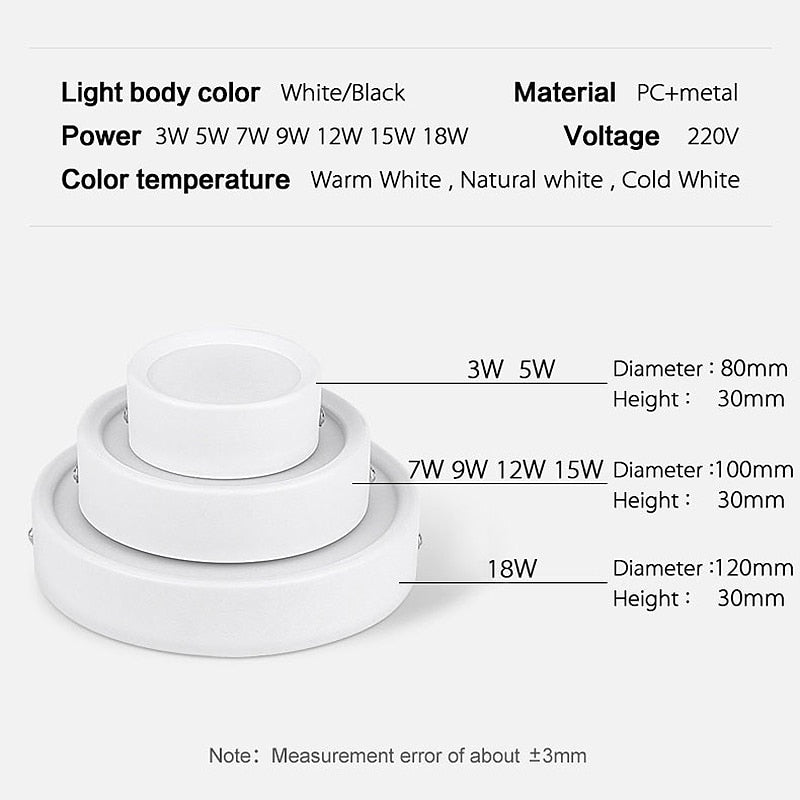 LED Downlight Modern Ceiling Lamp Surface Mounted Spot Led 3W 5W 7W 9W 12W 15W 18W Ultra Thin Bedroom Living Room Lighting 220V